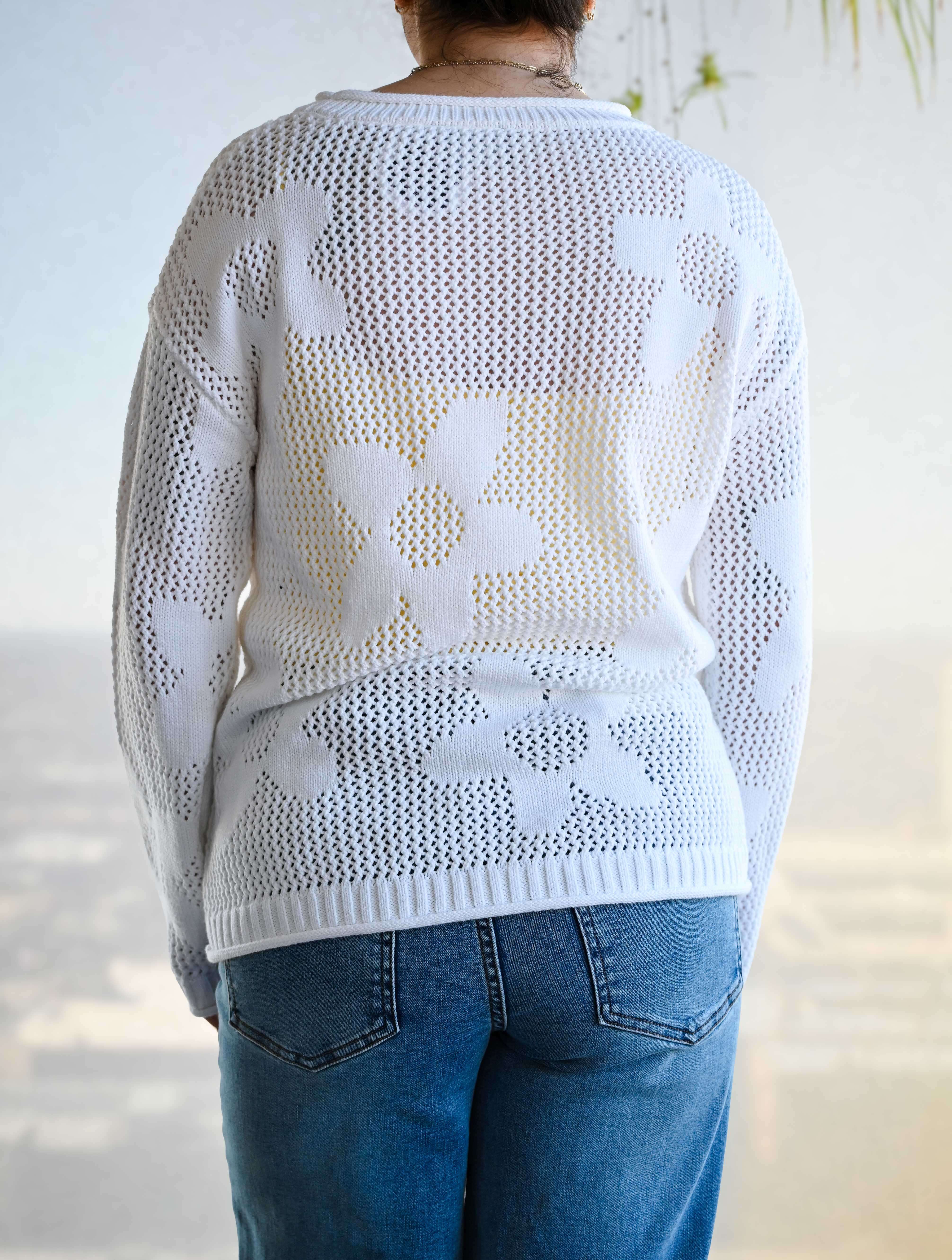 Open Knit Flower Sweater - Image 2