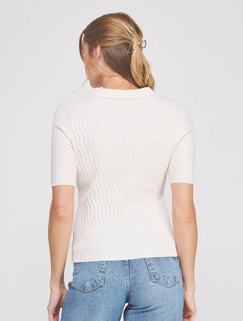 Patterned Rib Fine Gauge Polo Top - Image 3