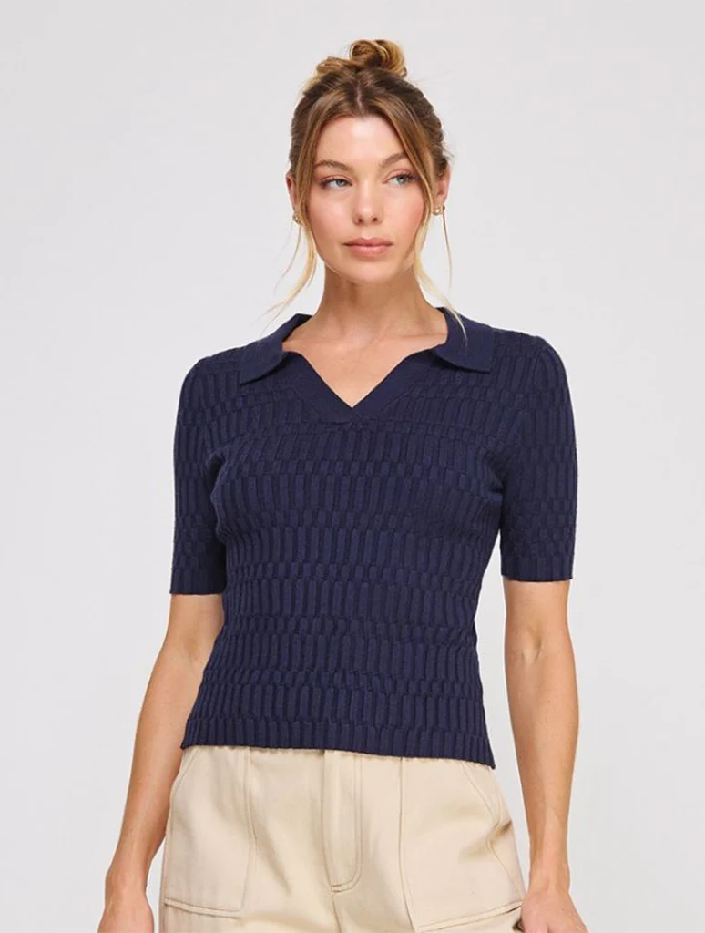 Patterned Rib Fine Gauge Polo Top - Image 4