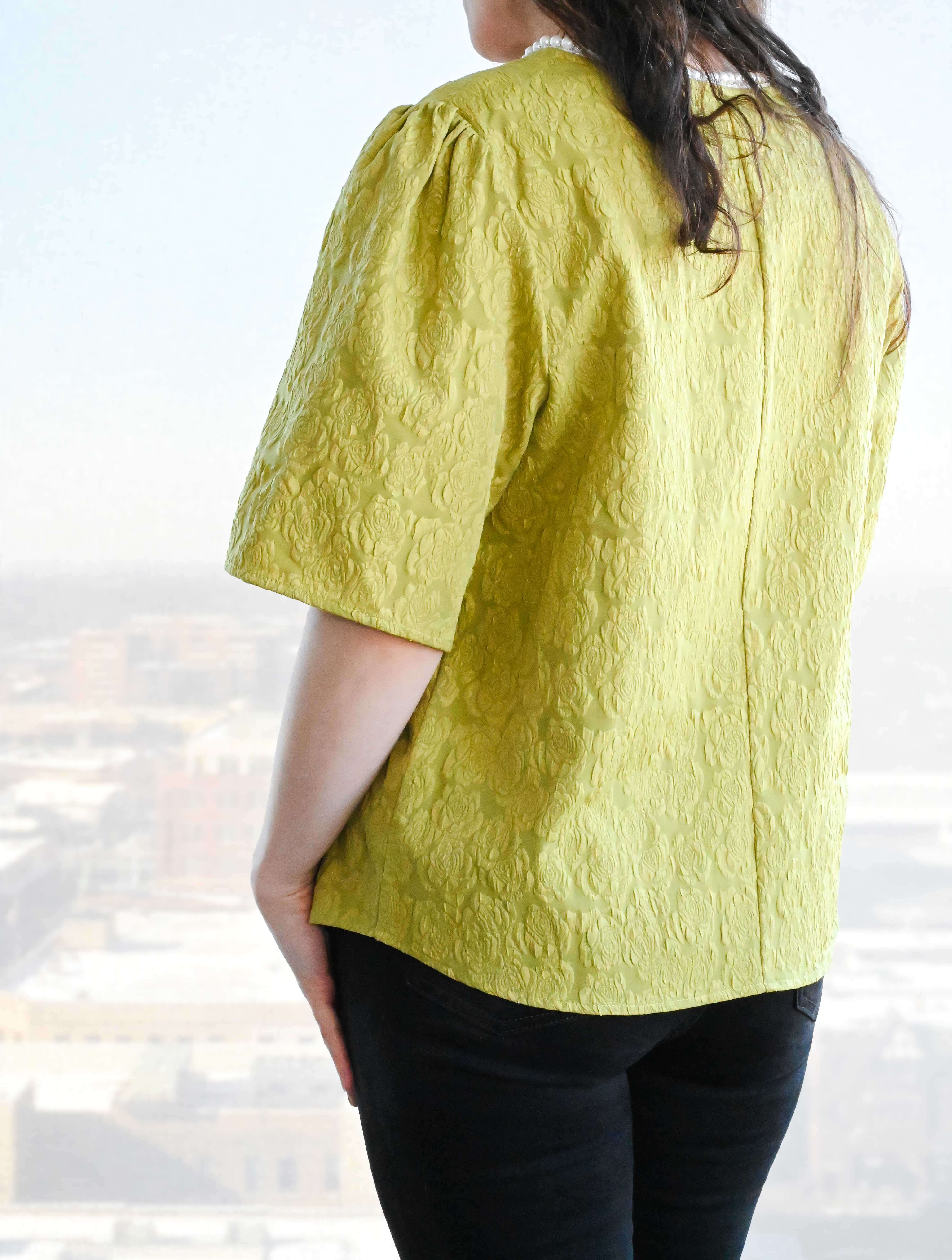 Pearl Collared V-Neck Floral Textured Top - Image 3