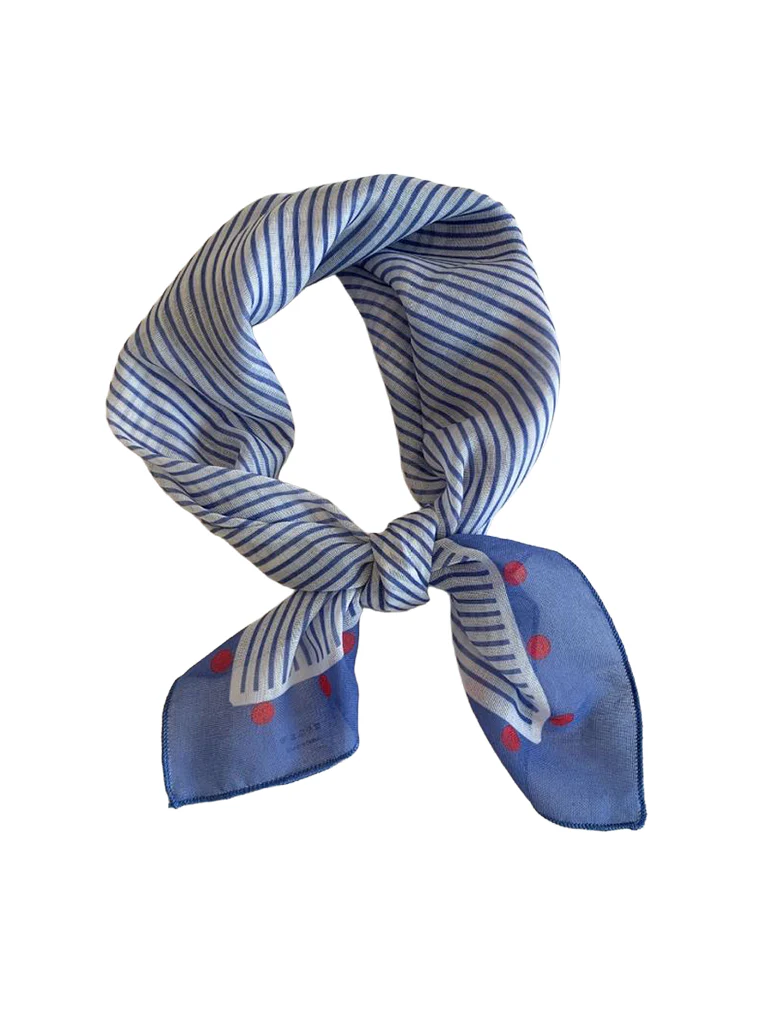 Polka Dot Stripes Blue Floral Square Scarf Bandana - Image 3