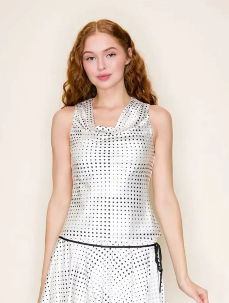 Polkadot Satin Cowl Neck Top