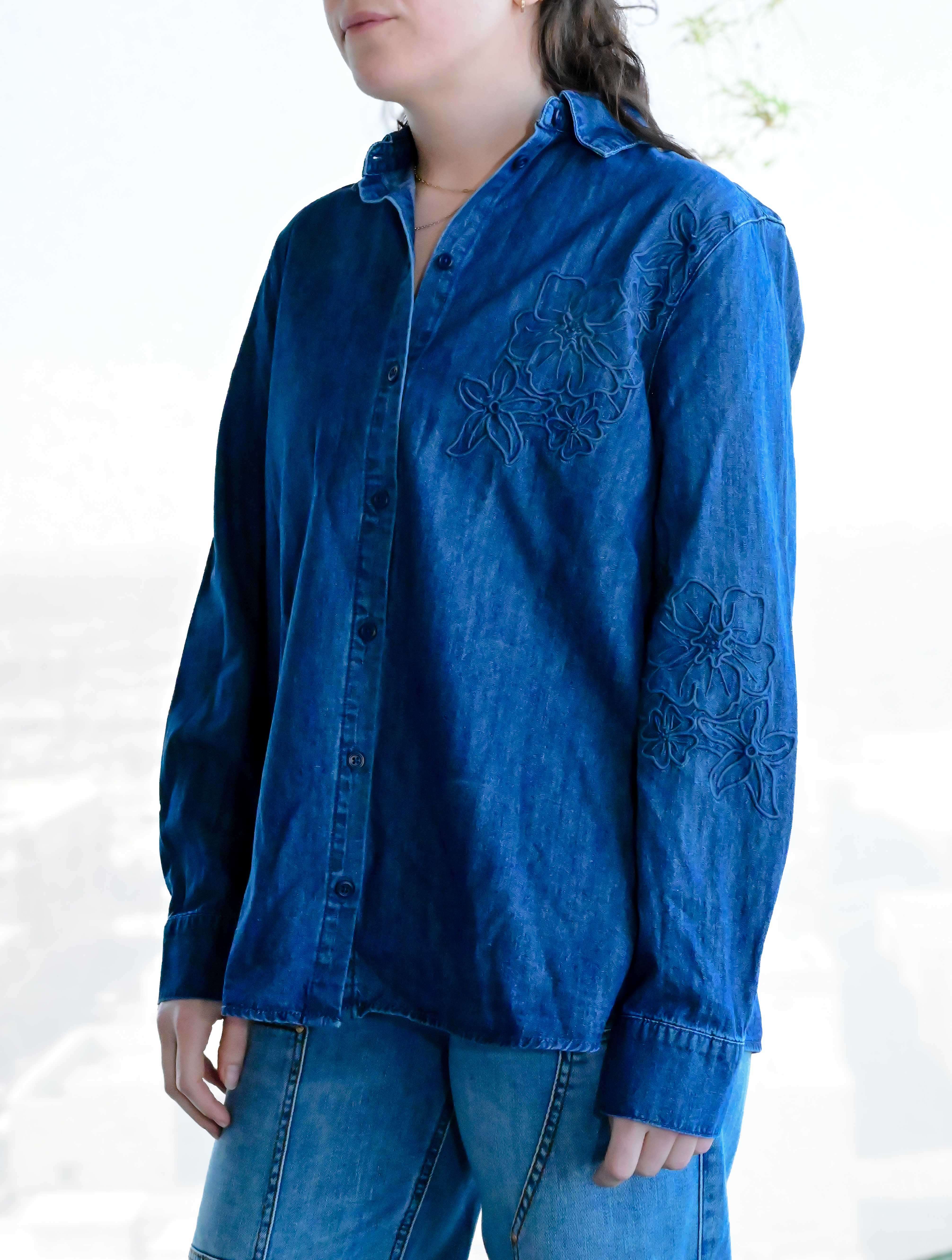 Sherlyn Lightweight Denim Top with Embroidery - Image 2