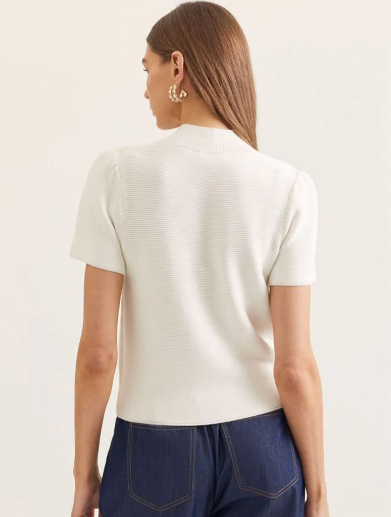 Short Puff Sleeve Mock Neck Knit Top - Image 3