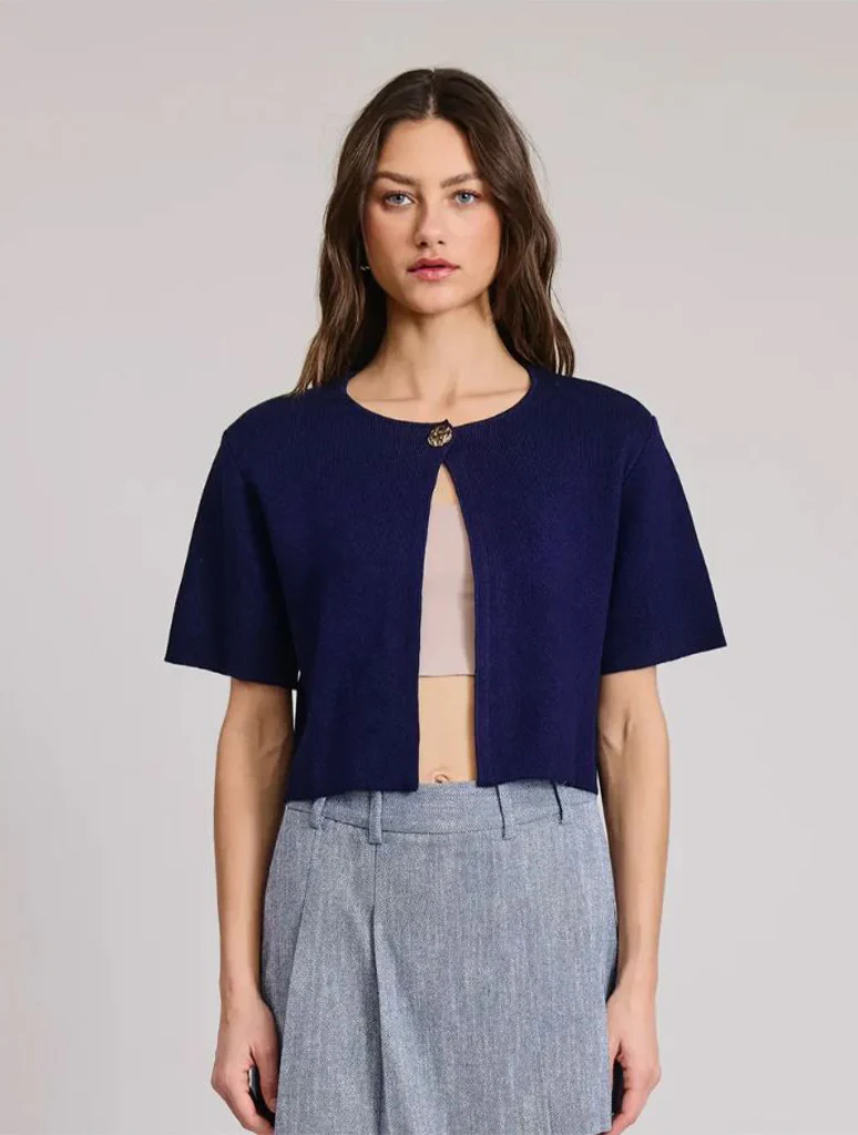 Short Sleeve Cardigan with Gold Button Detail - Image 5