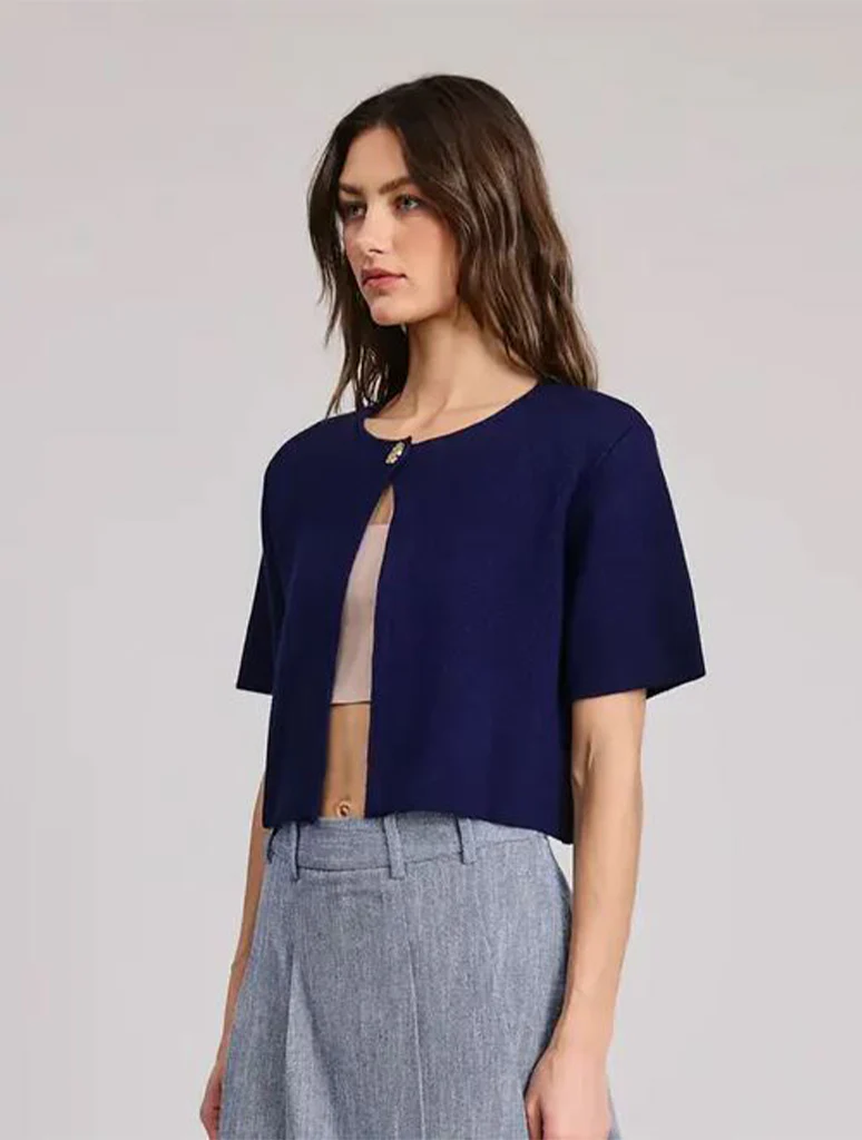 Short Sleeve Cardigan with Gold Button Detail - Image 6