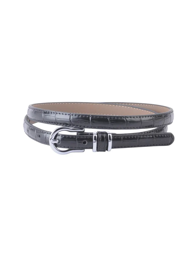 Skinny Croco Belt with Silver Equestrian Buckle