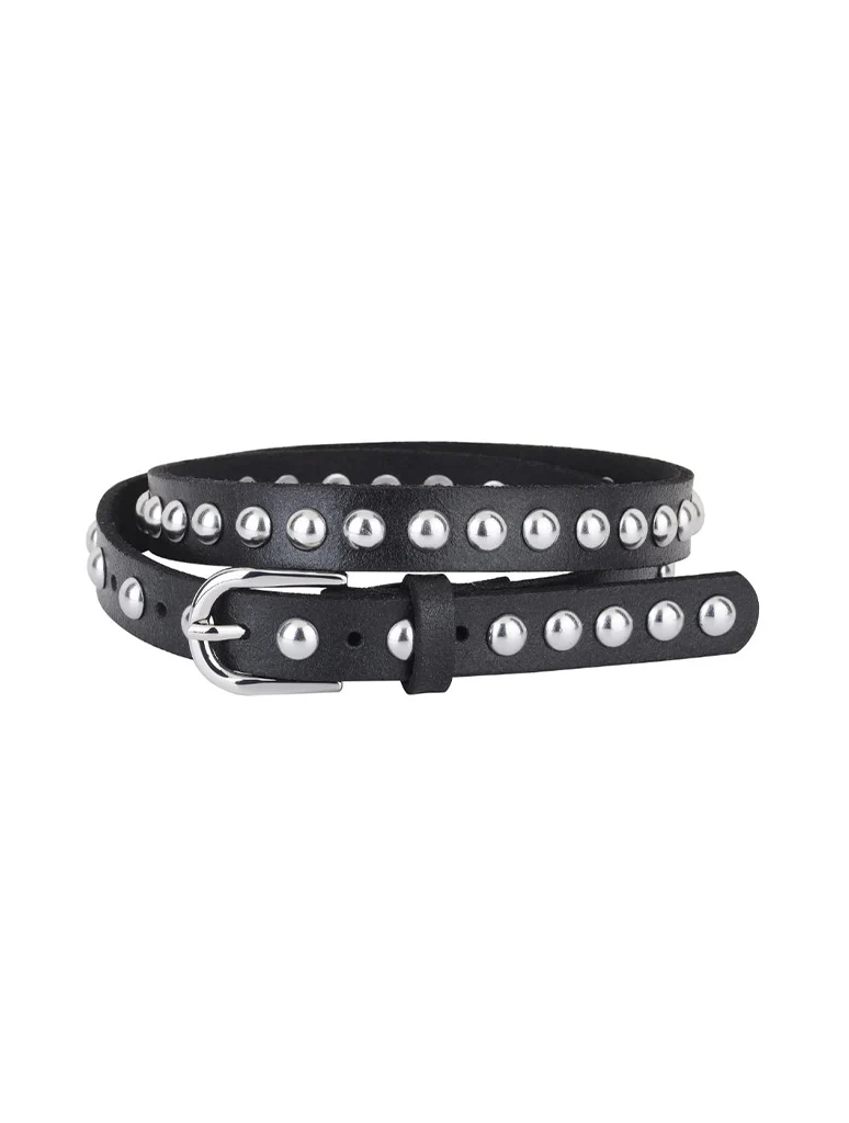 Skinny Studded Leather Belt