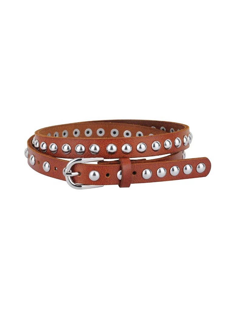 Skinny Studded Leather Belt - Image 2