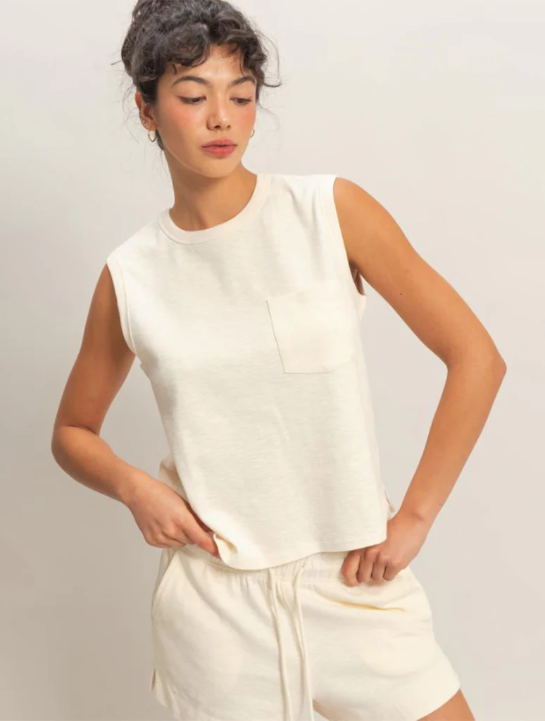 Sleeveless Cotton Top with Pocket