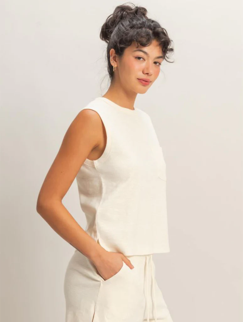Sleeveless Cotton Top with Pocket - Image 2