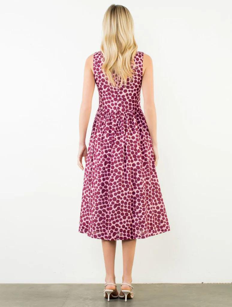 Sleeveless Dot Pattern Midi Dress - Image 3