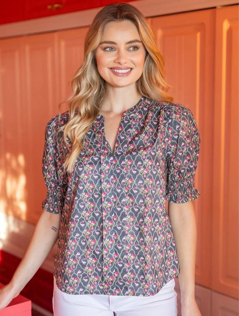 Smocked Short Puff Sleeve Floral Top