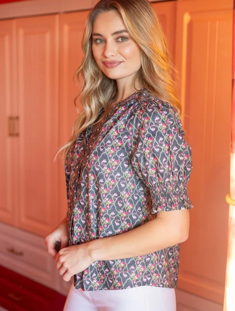 Smocked Short Puff Sleeve Floral Top - Image 3