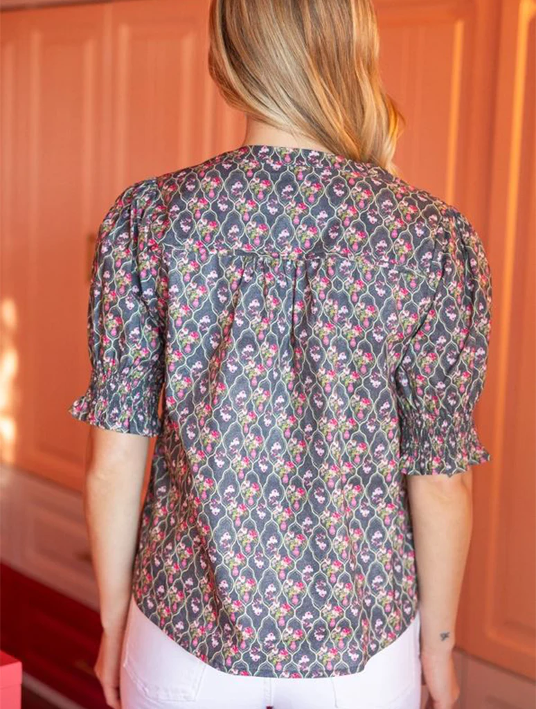 Smocked Short Puff Sleeve Floral Top - Image 4