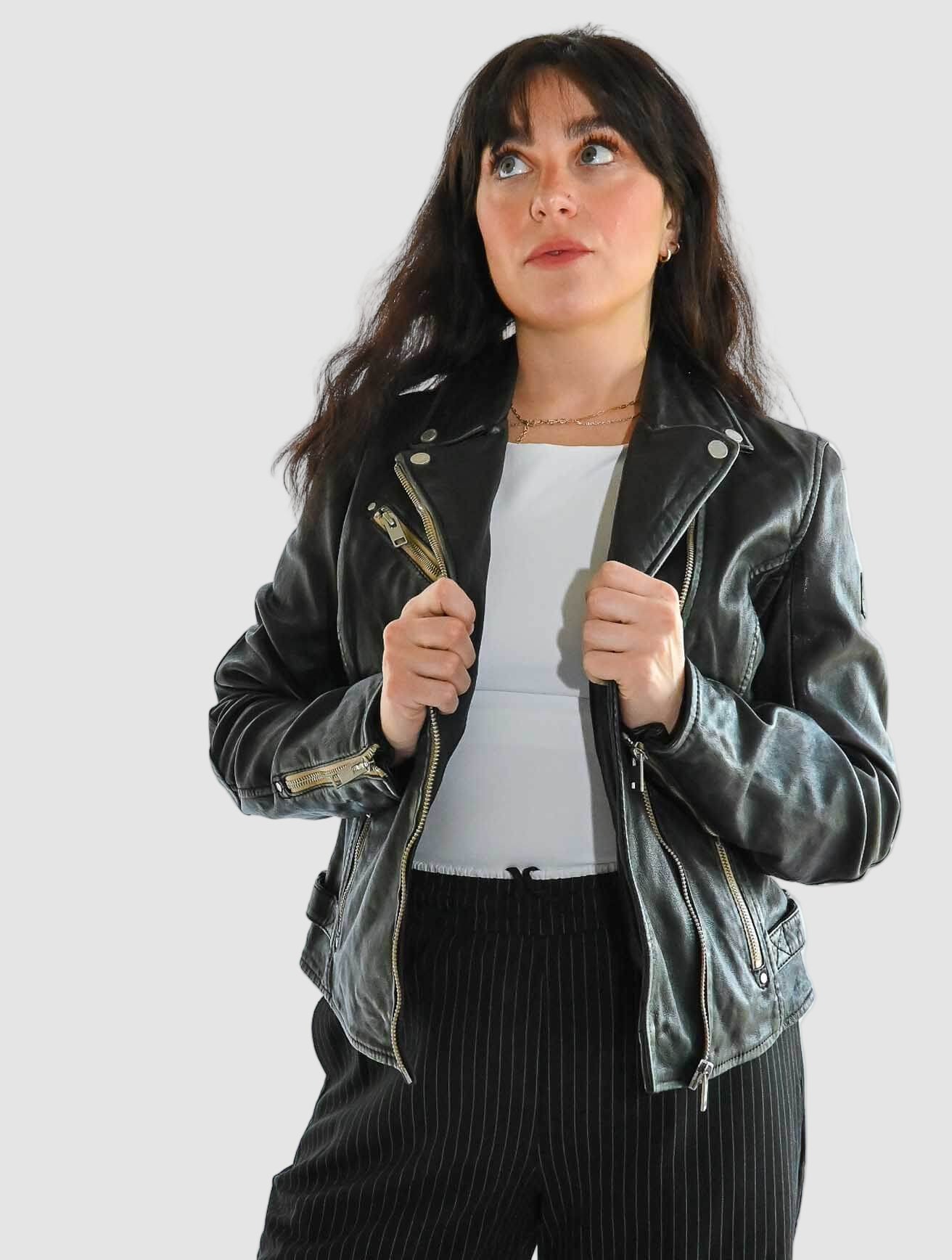 Sofia Leather Jacket with Contrast Zips - Image 3