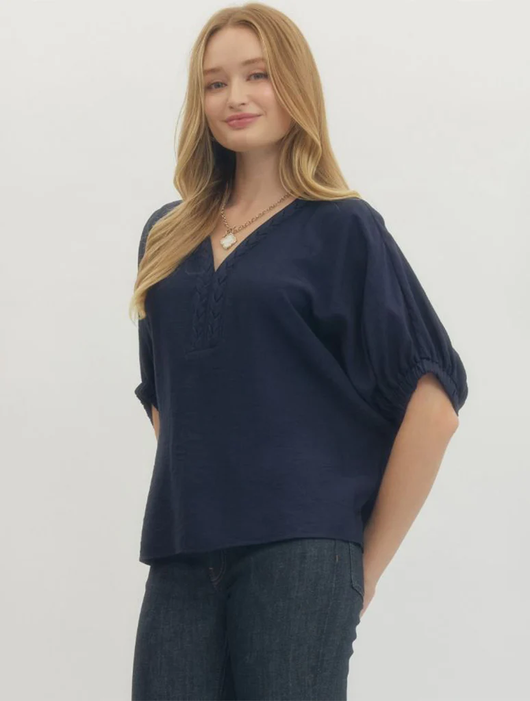 Solid Dolman Top with V-Neck Accent - Image 2