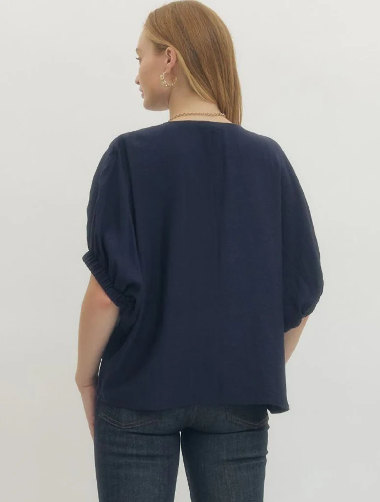 Solid Dolman Top with V-Neck Accent - Image 3