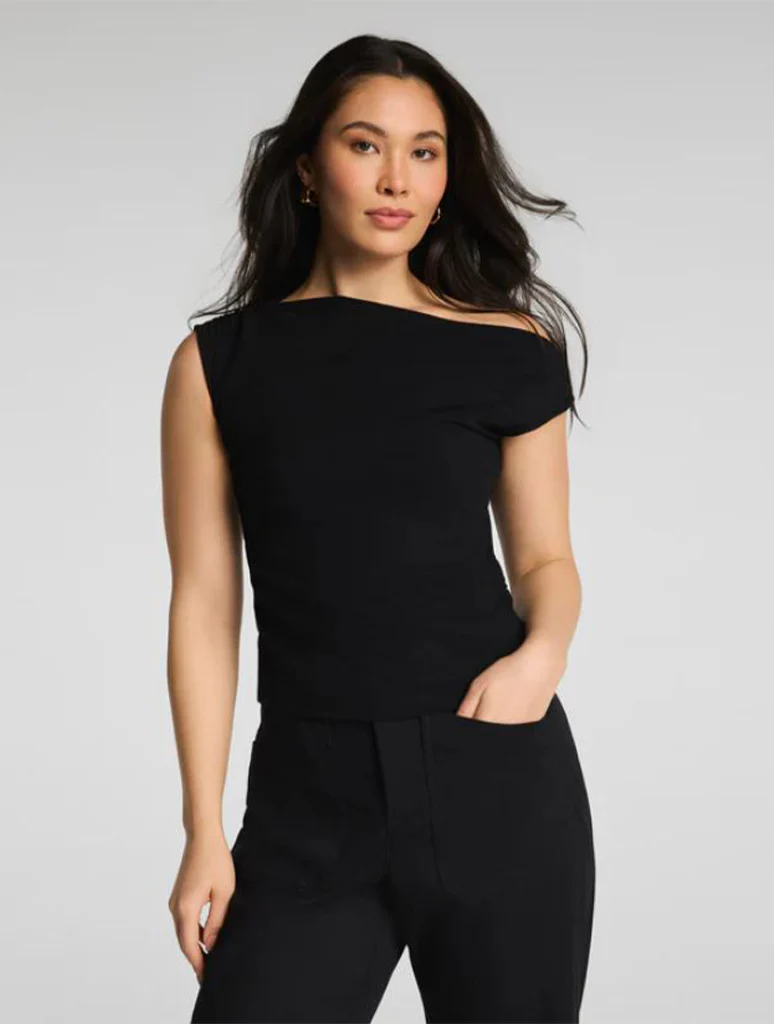 SPANX Ribbed Knit Ruched Off-The-Shoulder Top