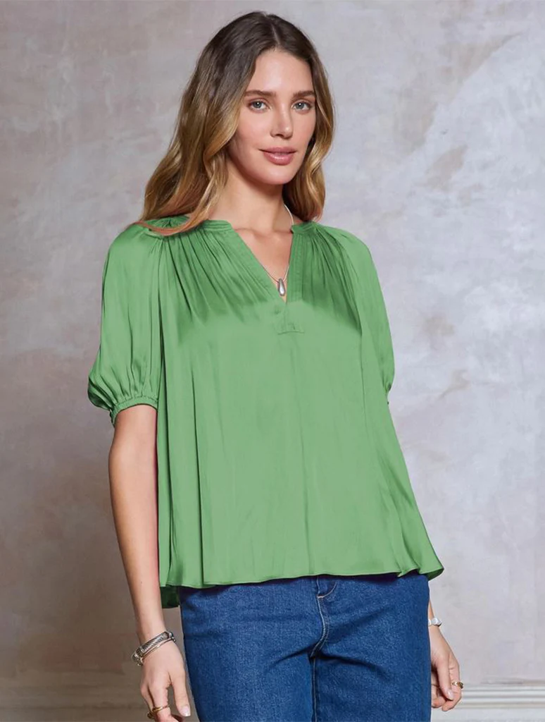 Split V-Neck Half Sleeve Relaxed Blouse