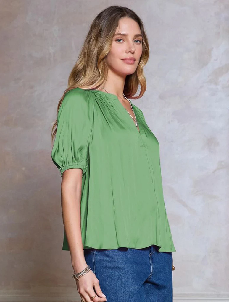 Split V-Neck Half Sleeve Relaxed Blouse - Image 2