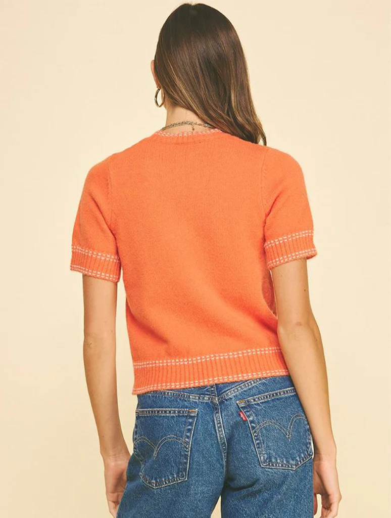 Stitch Detailed Short Sleeve Sweater Top - Image 3