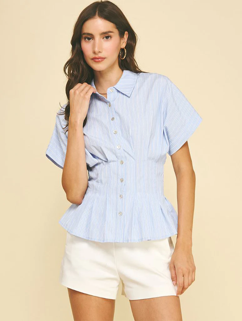 Stripe Button Down Shirt With Waistline Detail