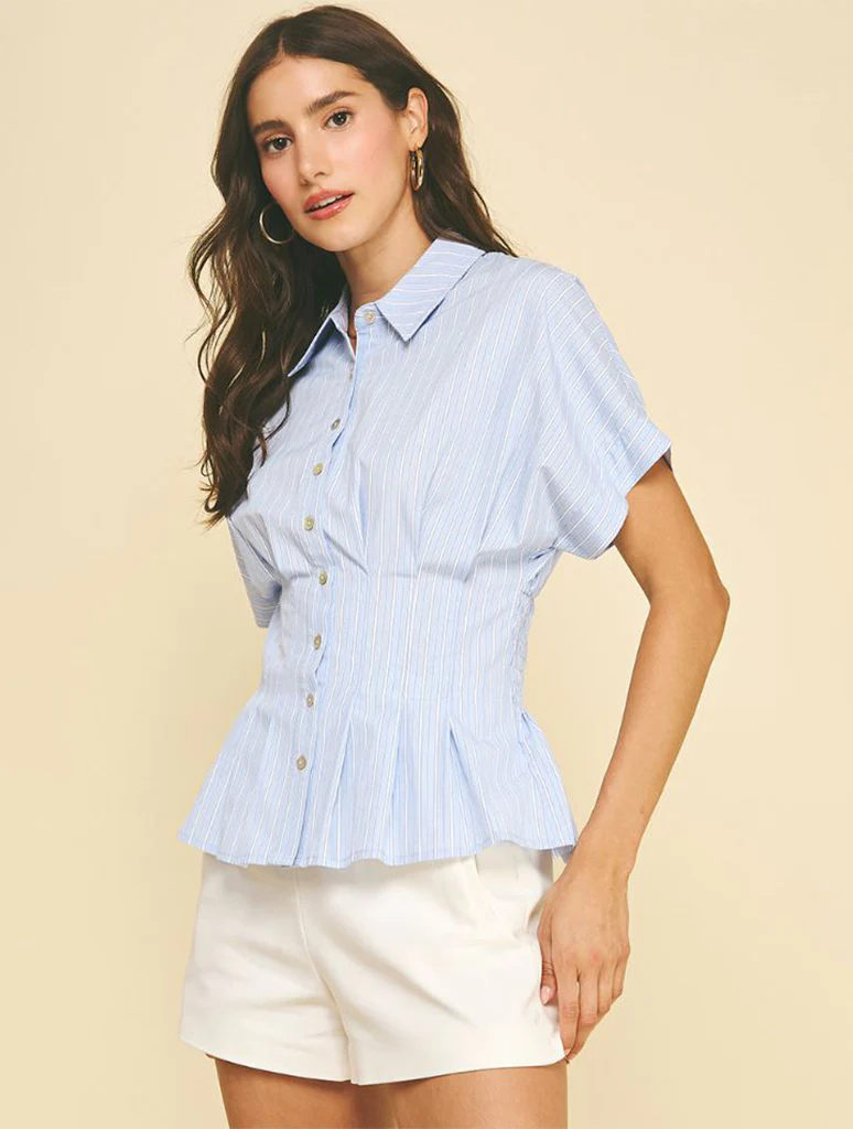 Stripe Button Down Shirt With Waistline Detail - Image 2