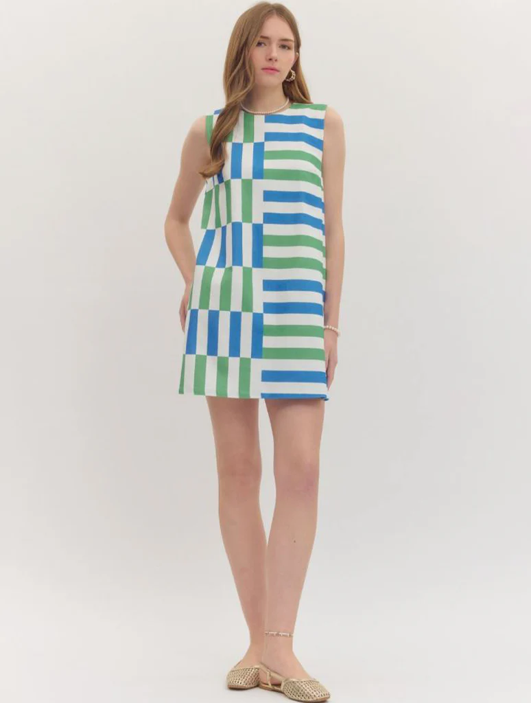 Stripe Sleeveless Mini Color Block Dress