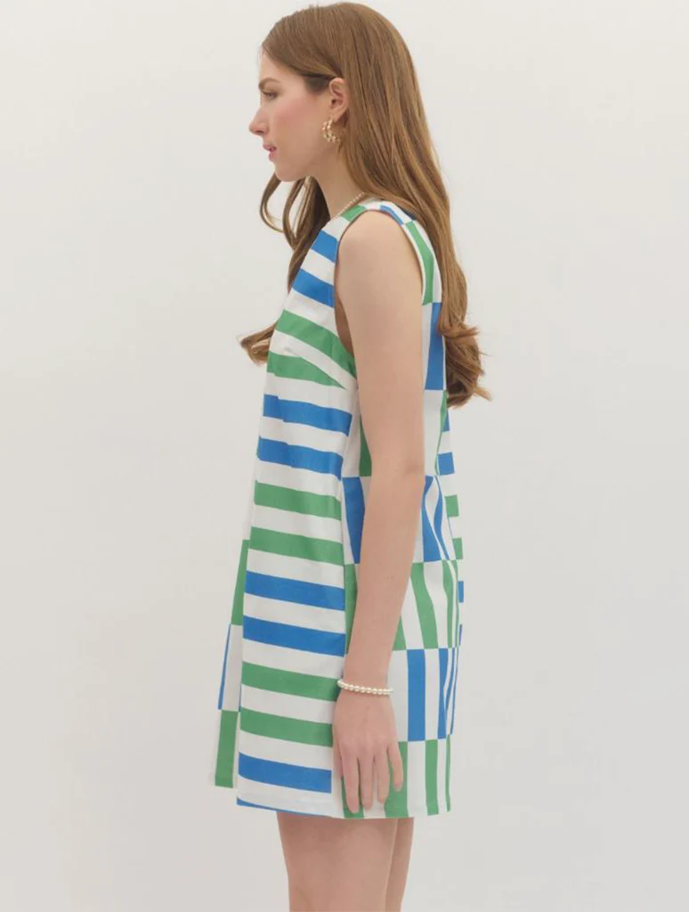 Stripe Sleeveless Mini Color Block Dress - Image 2