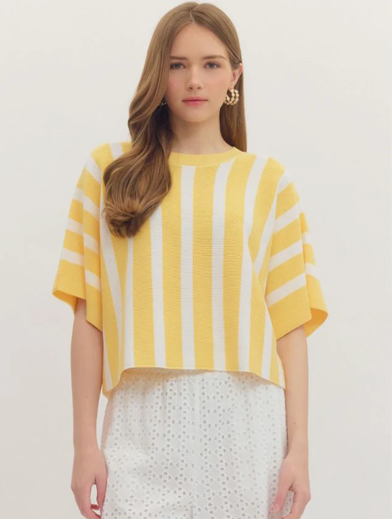 Striped Dolman Short Sleeve Crew Neck Top