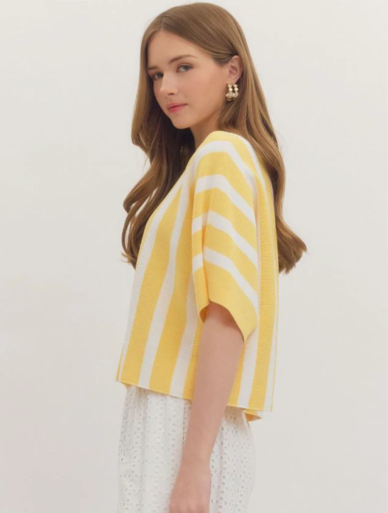 Striped Dolman Short Sleeve Crew Neck Top - Image 2