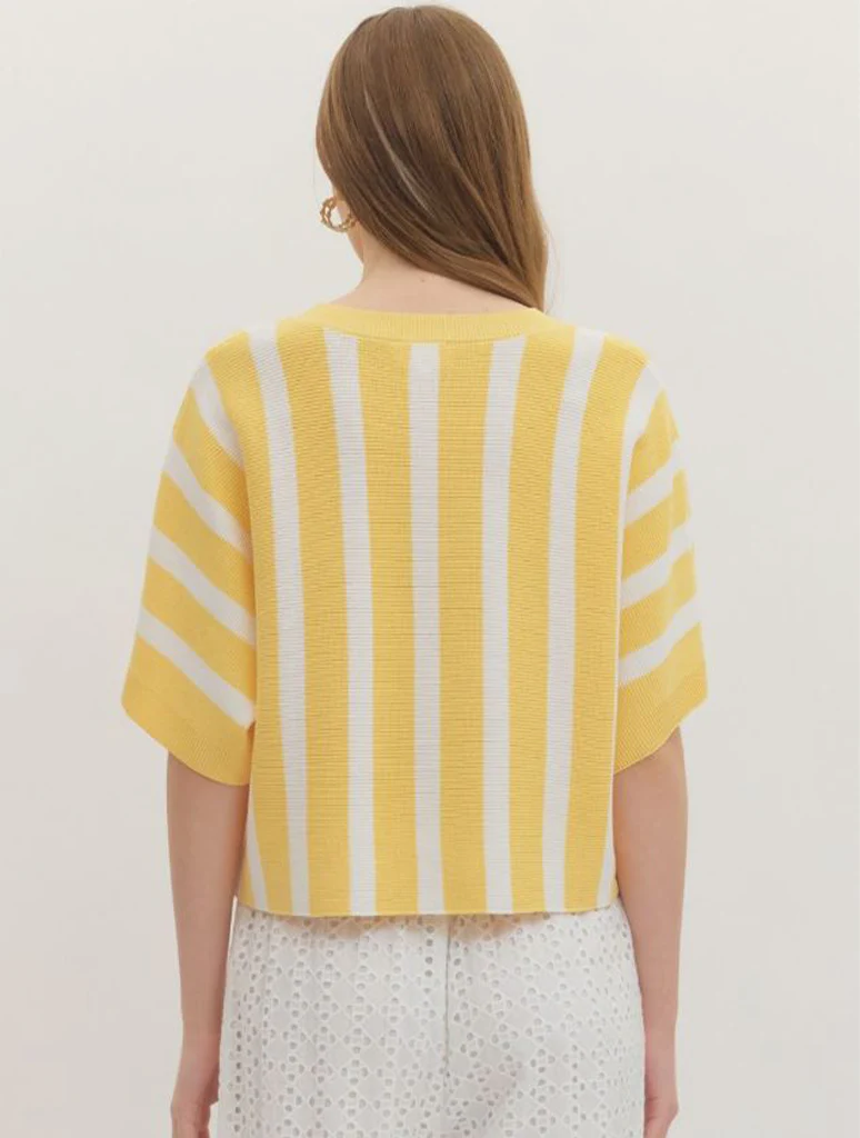 Striped Dolman Short Sleeve Crew Neck Top - Image 3