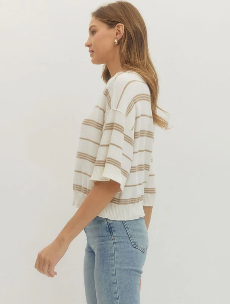 Striped Drop Shoulder Half Sleeve Knit Top - Image 5