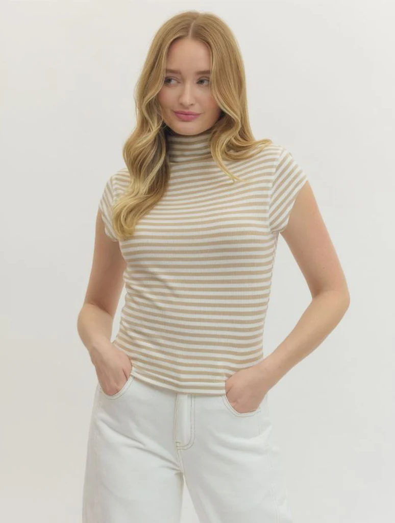 Striped Mock Neck Short Sleeve Tee - Image 4