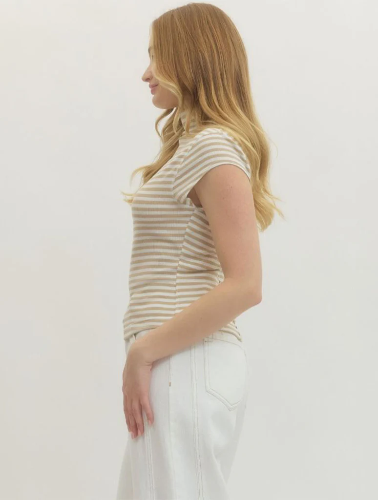 Striped Mock Neck Short Sleeve Tee - Image 5