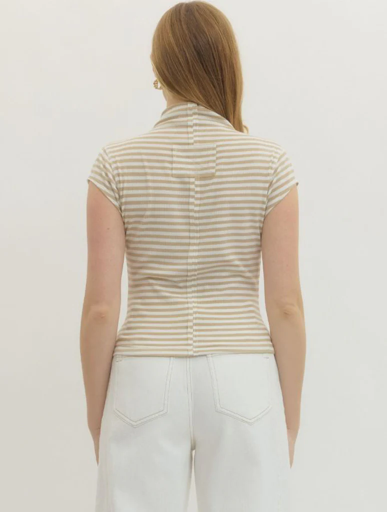 Striped Mock Neck Short Sleeve Tee - Image 6