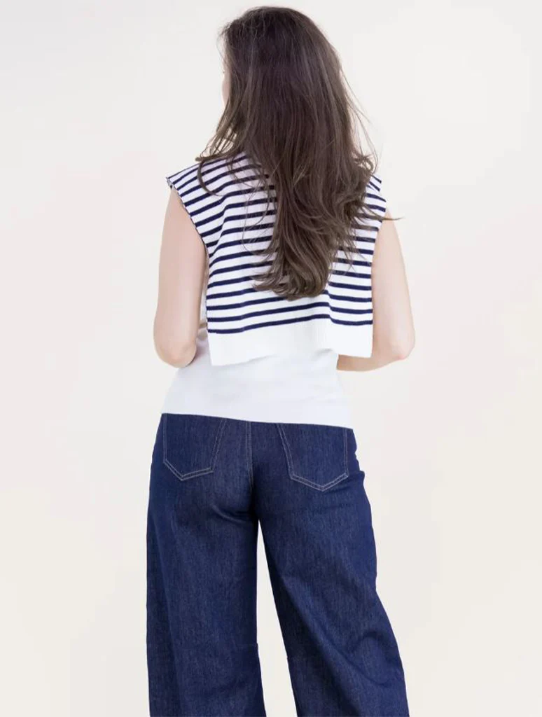 Striped Preppy Mock Sweater Wrap - Image 3