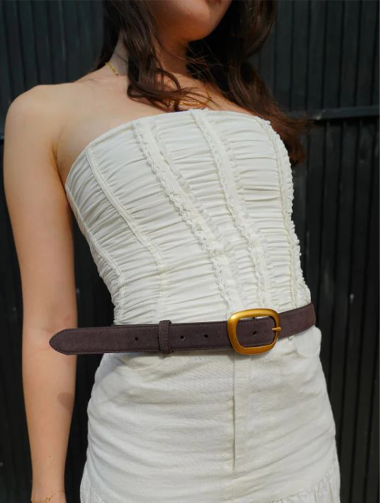 Suede Belt with Organic Shape Buckle - Image 2