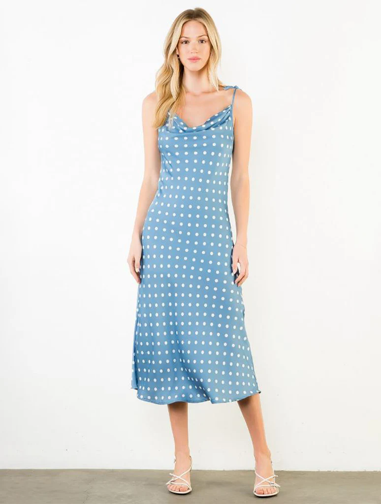 Tie Strap Polka Dot Midi Dress