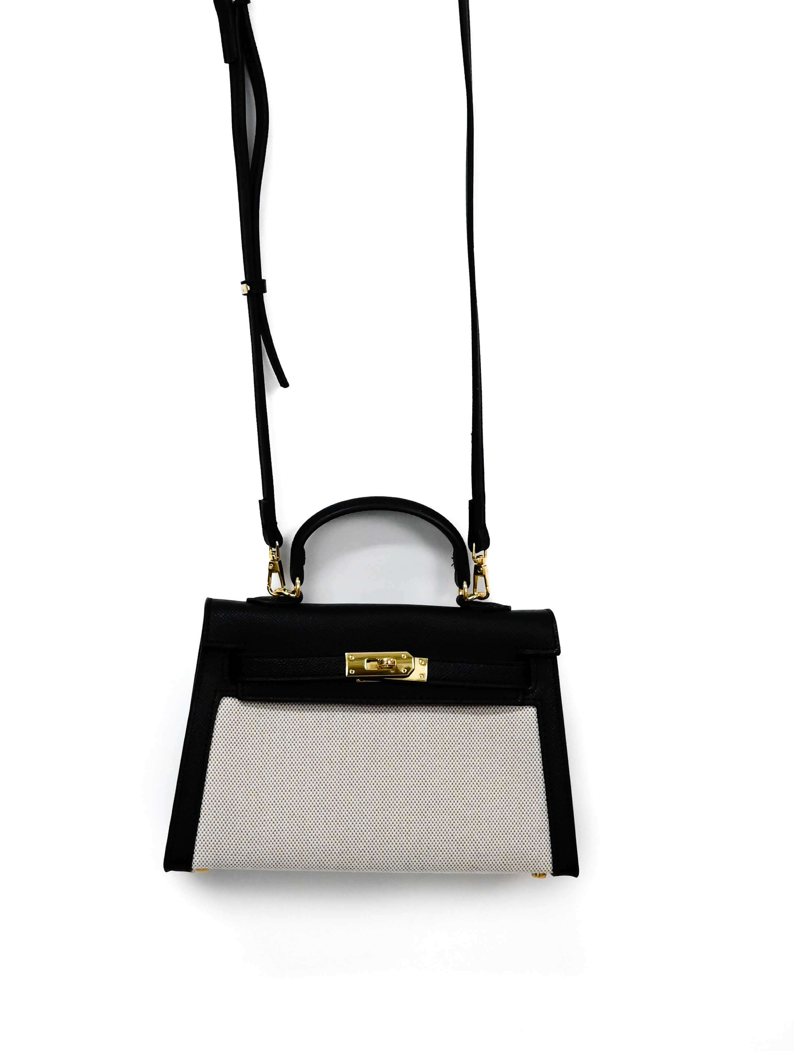 Tiny Woven and Faux Leather Top Handle Purse - Image 9