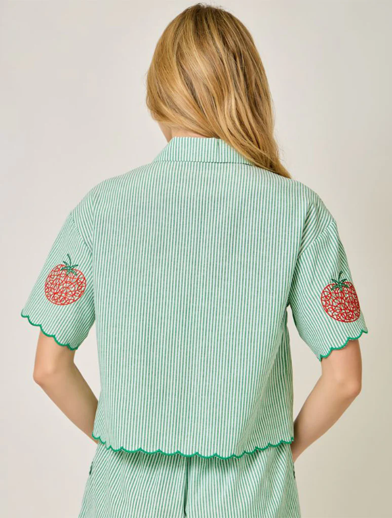 Veggie Motif Embroidered Pinstripe Blouse - Image 3