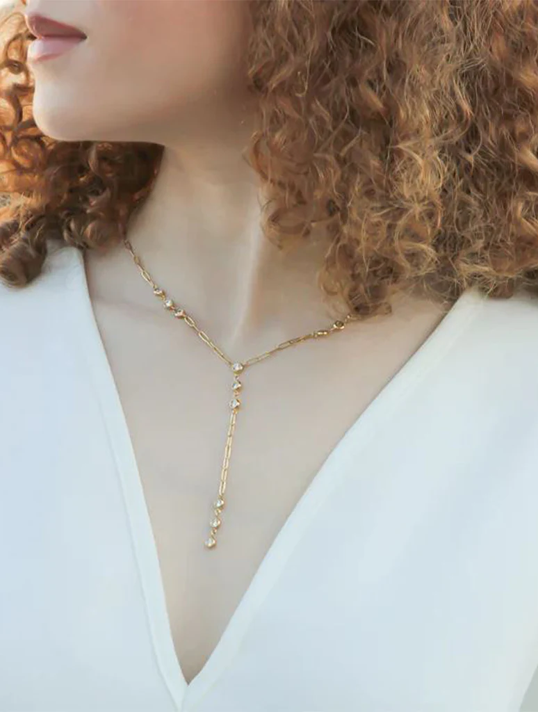 Water Resistant Paperclip Chain Lariat Necklace - Image 2