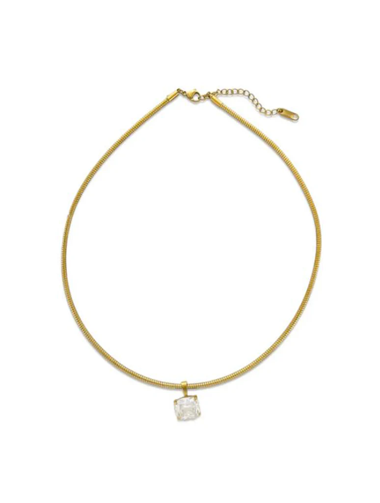 Water Resistant Snake Chain CZ Pendant Necklace