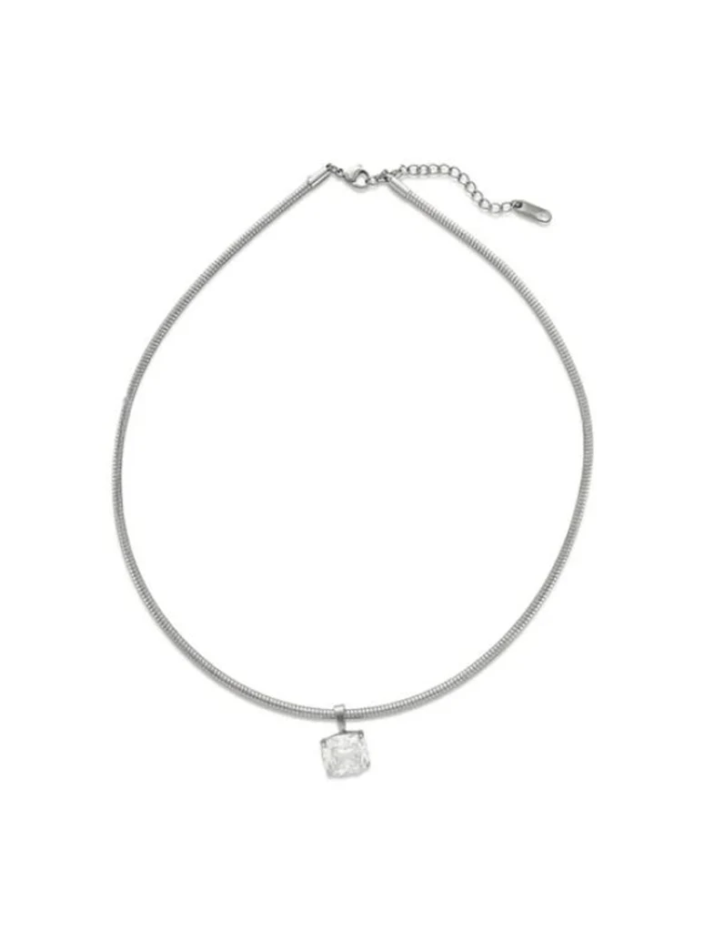 Water Resistant Snake Chain CZ Pendant Necklace - Image 2